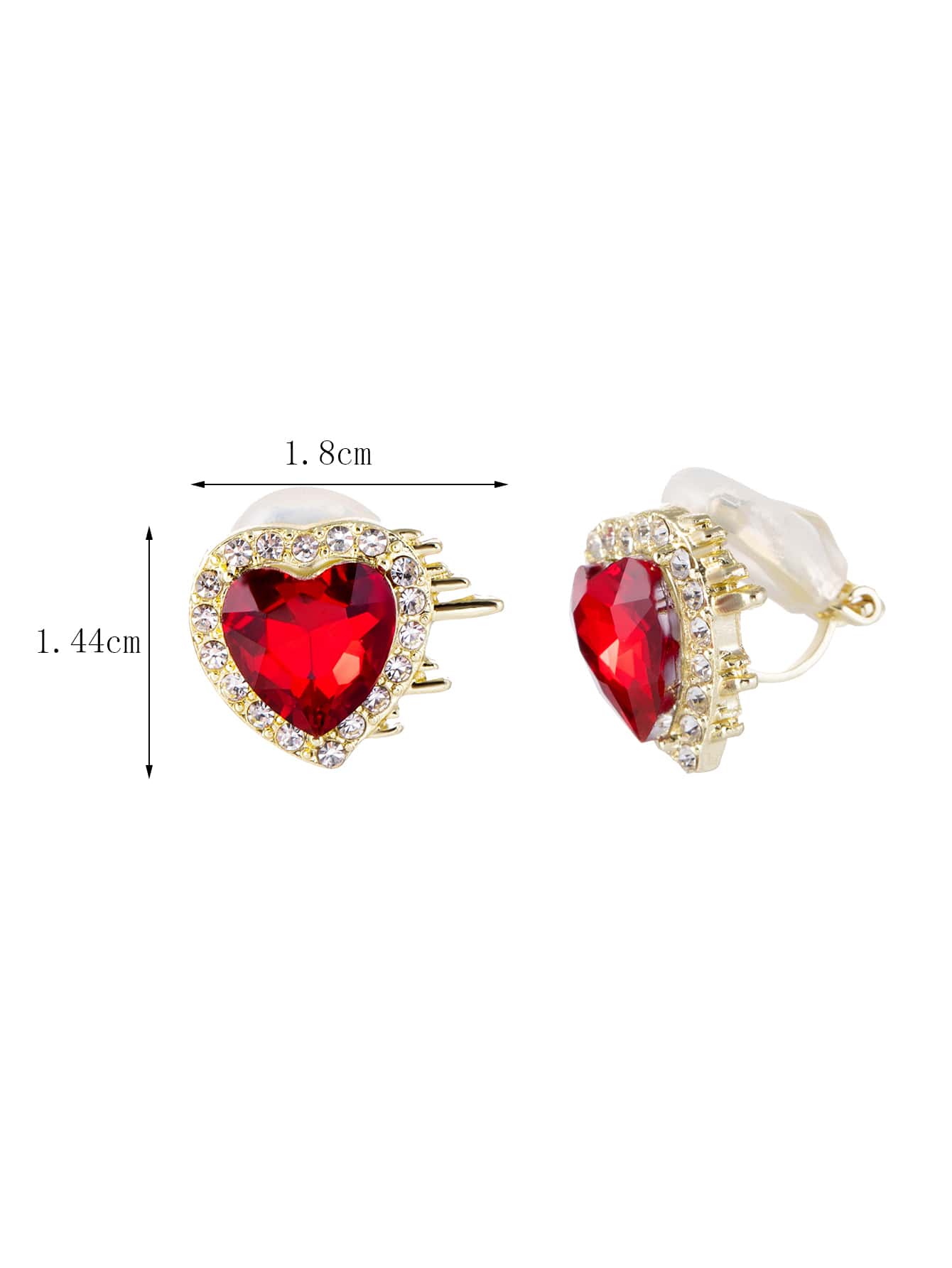 1 Pair Red Heart Clip-On Earrings – Rhinestone Non-Pierced Jewelry for Women, Valentine’s & Mother’s Day