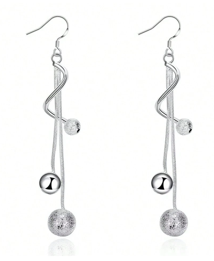 Hot 925 Sterling Silver Tassel Beads Earrings for Women, Fashion Party Long Earrings, Wedding & Gift Jewelry