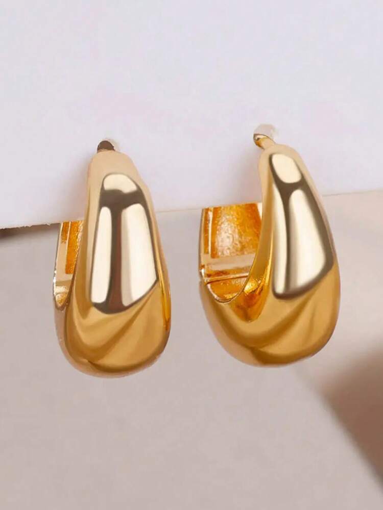 1 Pair Gold Stainless Steel Small Hoop Earrings – Round Water Drop Design for Women’s Fashion & Weddings