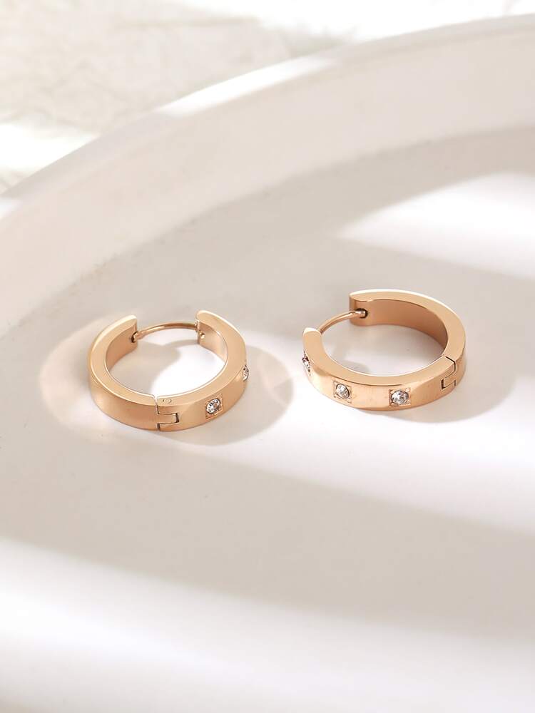 1 Pair Stainless Steel Hoop Earrings – Cubic Zirconia Decor Fashion Jewelry for Women’s Daily Wear
