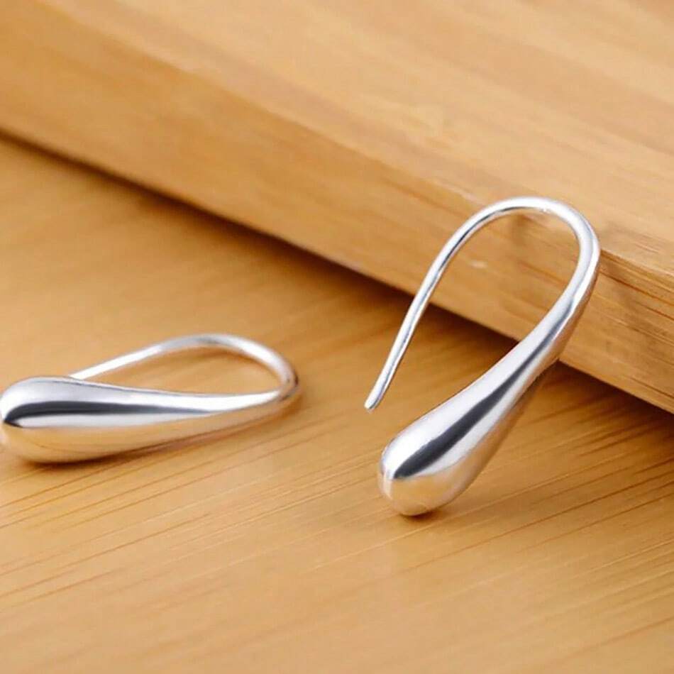 925 Sterling Silver Water Drop Hoop Earrings – Luxury Plated Jewelry for Women’s Wedding & Party