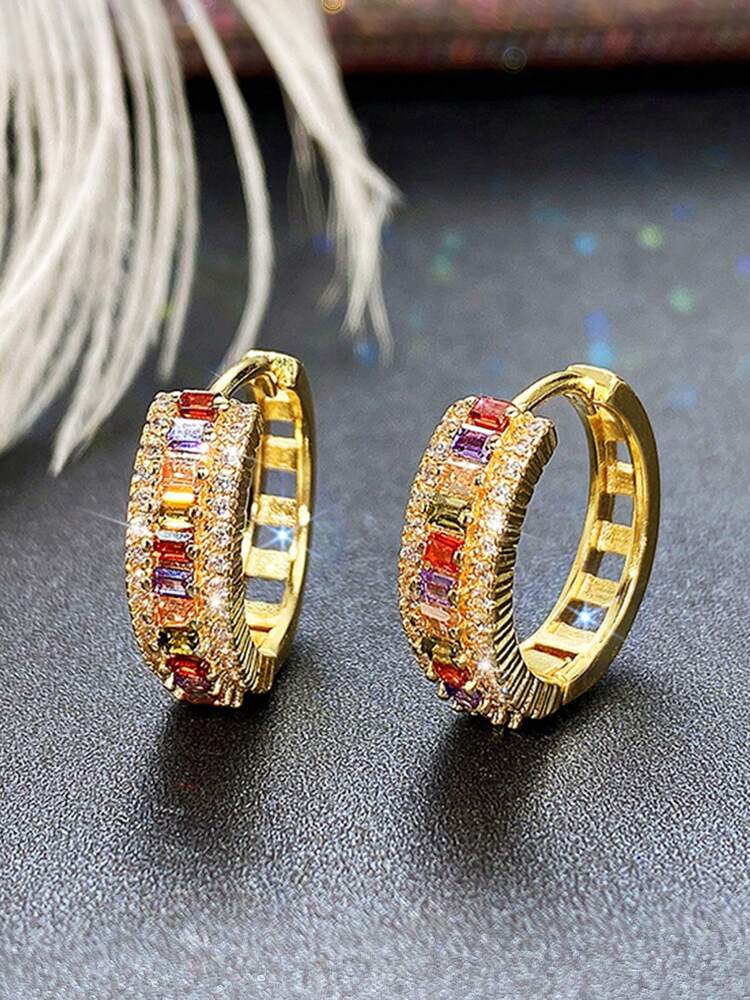 1 Pair Girls’ Cubic Zirconia Hoop Earrings – Elegant Jewelry for Daily Wear, Parties & Birthday Gifts