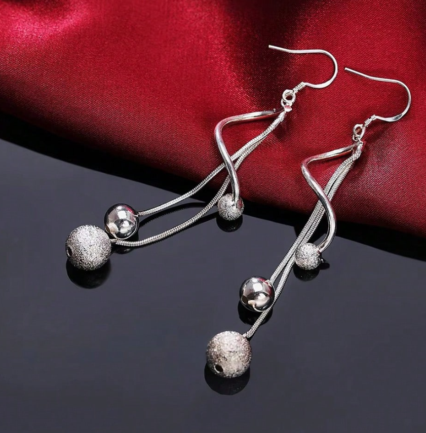 Hot 925 Sterling Silver Tassel Beads Earrings for Women, Fashion Party Long Earrings, Wedding & Gift Jewelry