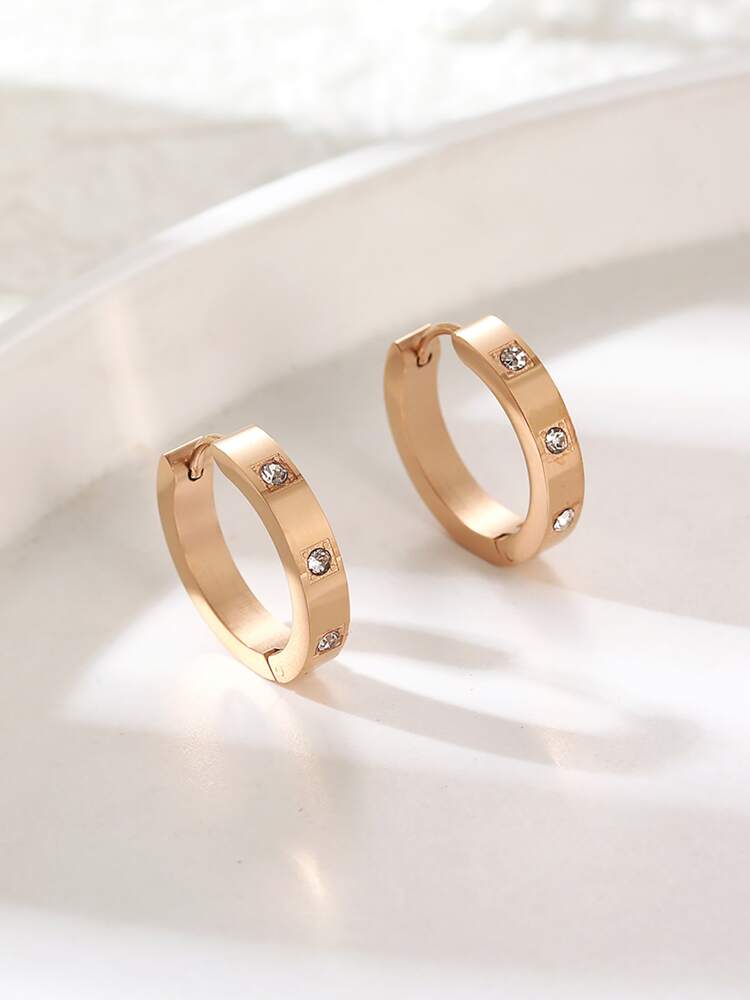 1 Pair Stainless Steel Hoop Earrings – Cubic Zirconia Decor Fashion Jewelry for Women’s Daily Wear