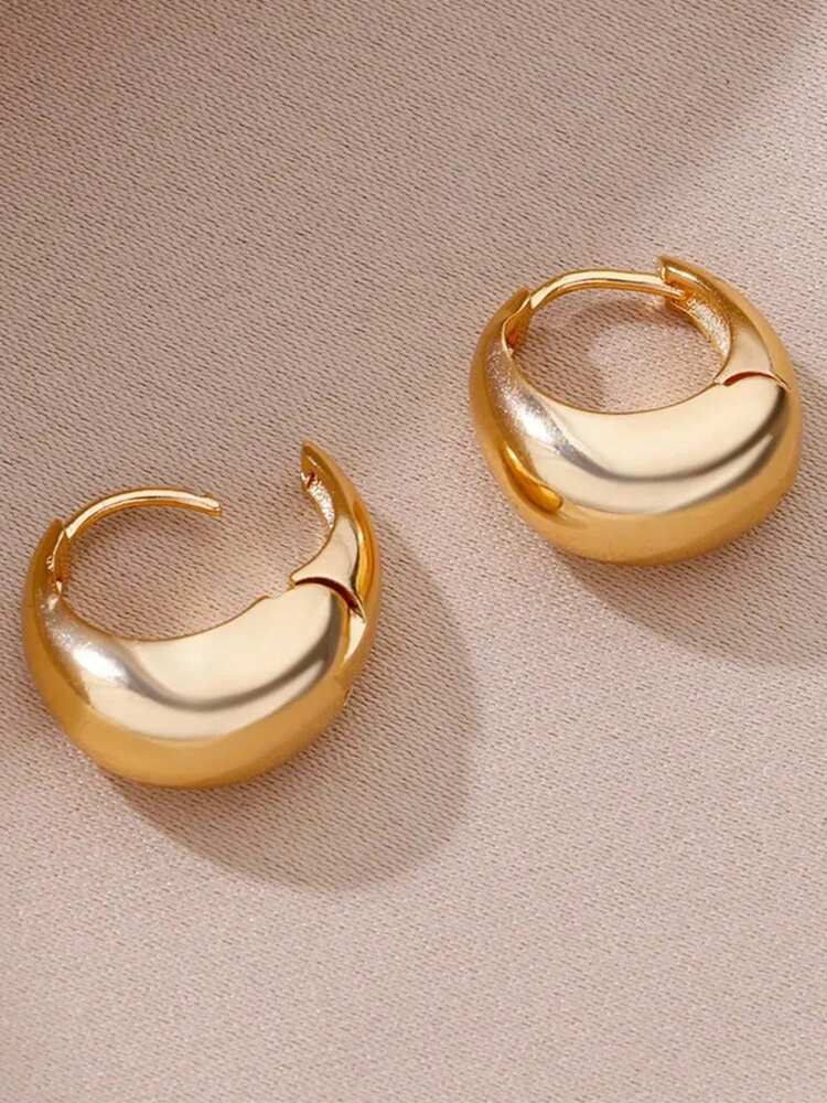 1 Pair Gold Stainless Steel Small Hoop Earrings – Round Water Drop Design for Women’s Fashion & Weddings