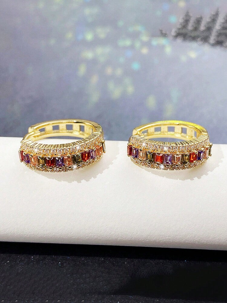 1 Pair Girls’ Cubic Zirconia Hoop Earrings – Elegant Jewelry for Daily Wear, Parties & Birthday Gifts