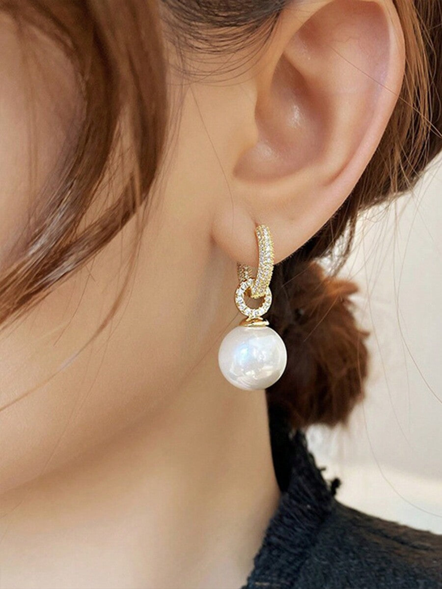 1 Pair Zirconia Pearl Stud Earrings – Elegant Micro-Inlaid Copper Jewelry for Women’s Daily Wear & Dates