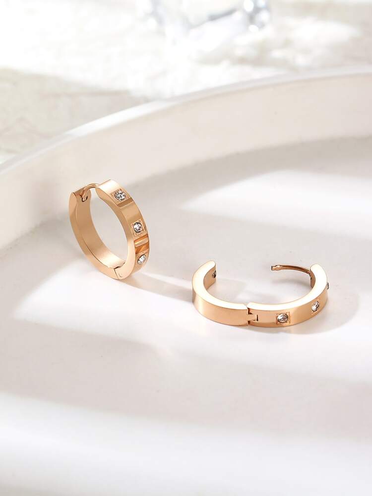 1 Pair Stainless Steel Hoop Earrings – Cubic Zirconia Decor Fashion Jewelry for Women’s Daily Wear