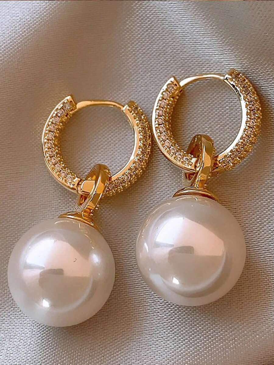 1 Pair Zirconia Pearl Stud Earrings – Elegant Micro-Inlaid Copper Jewelry for Women’s Daily Wear & Dates