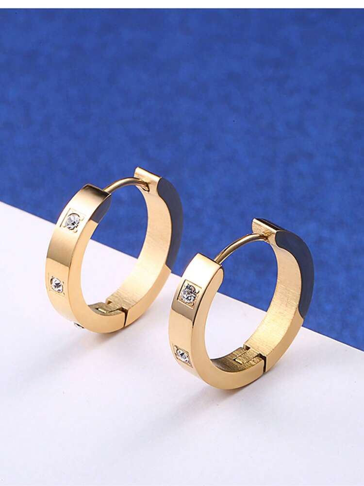 1 Pair Stainless Steel Hoop Earrings – Cubic Zirconia Decor Fashion Jewelry for Women’s Daily Wear